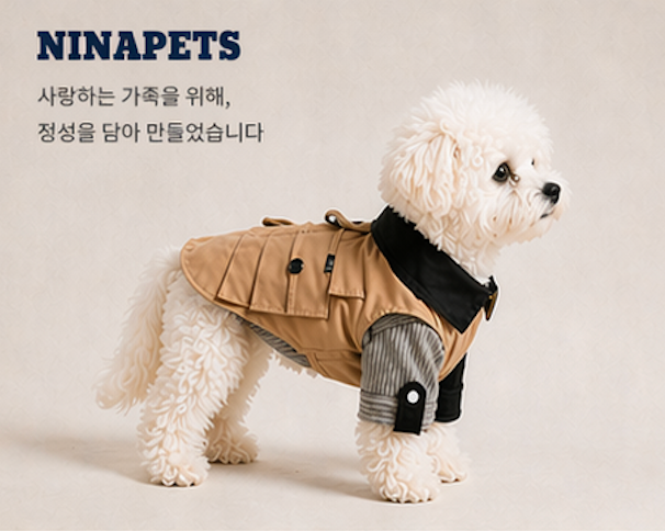 NINAPETS 빈티지 감성 강아지 자켓 | 브라운 클래식 카라