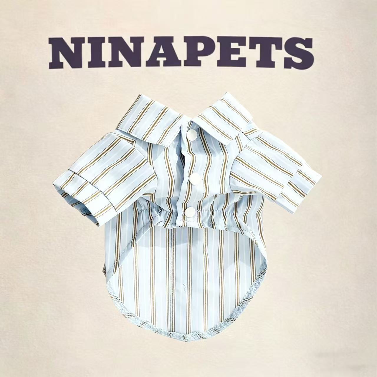 NinaPets 반려동물 스트라이프 셔츠 | 나비넥타이 카라 반팔