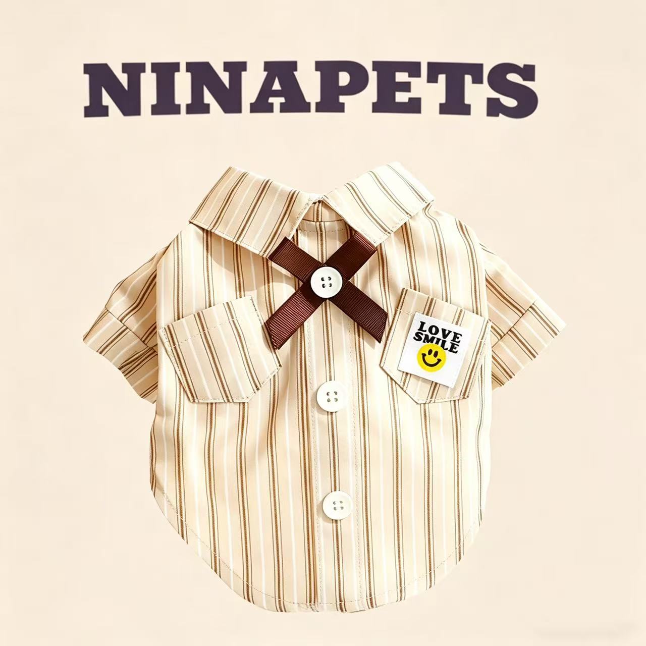 NinaPets 반려동물 스트라이프 셔츠 | 나비넥타이 카라 반팔