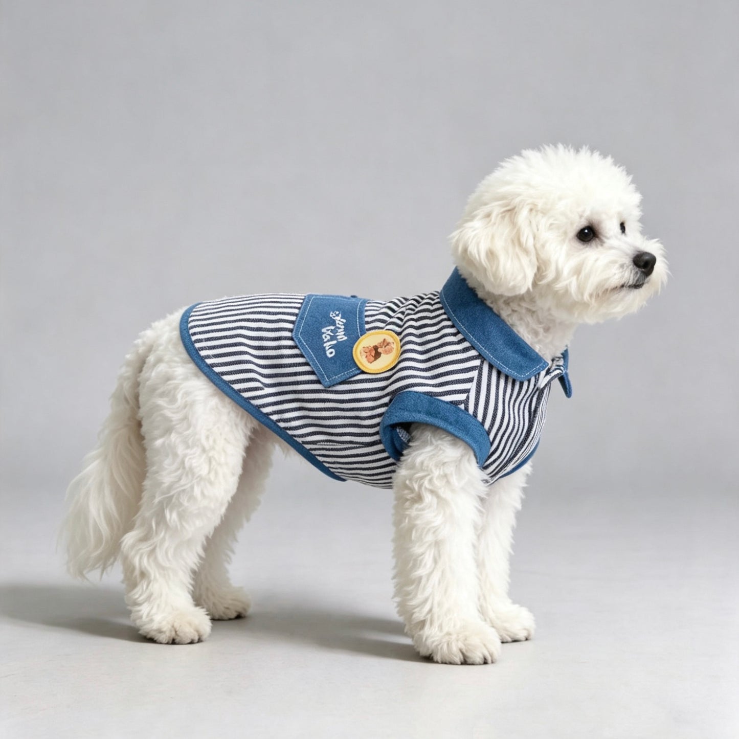 스트라이프 데님 포인트 강아지 조끼 하네스룩 | 소형견 데일리 캐주얼